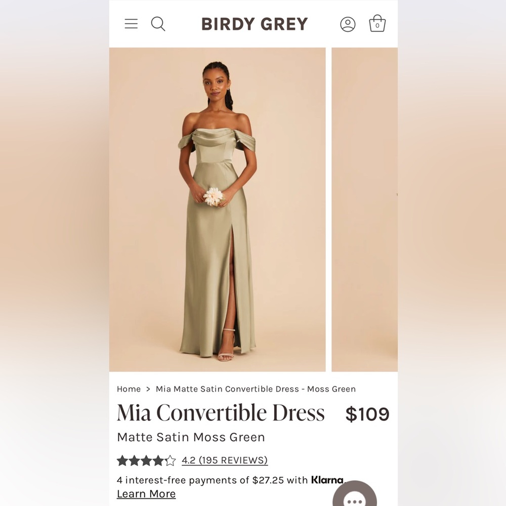Birdy Grey Mia Convertible Dress Matte Satin Moss Green Size Small Unaltered